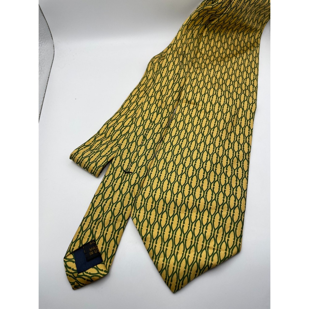 Peter Blair Silk Tie Yellow Green Geometric Chain Link Pattern Made in USA Mens